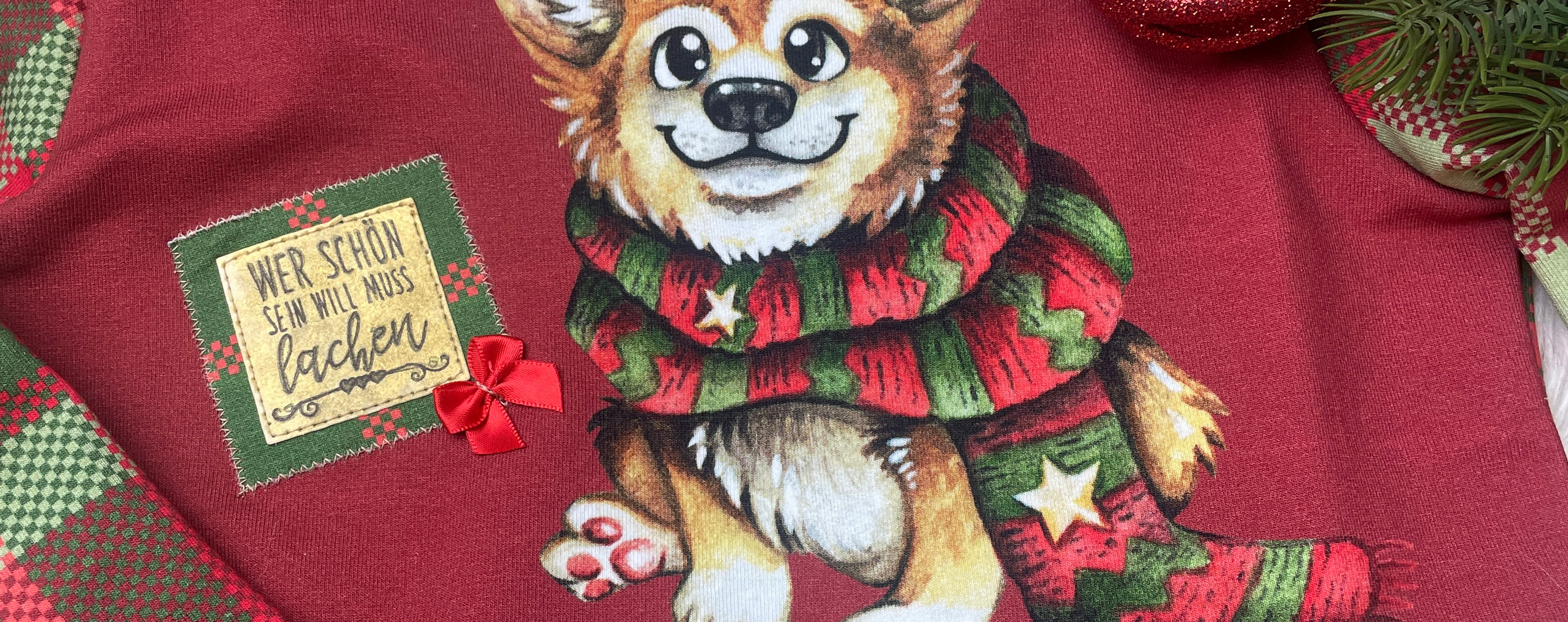 Sommersweat Panel "Corgi Christmas" Stückware