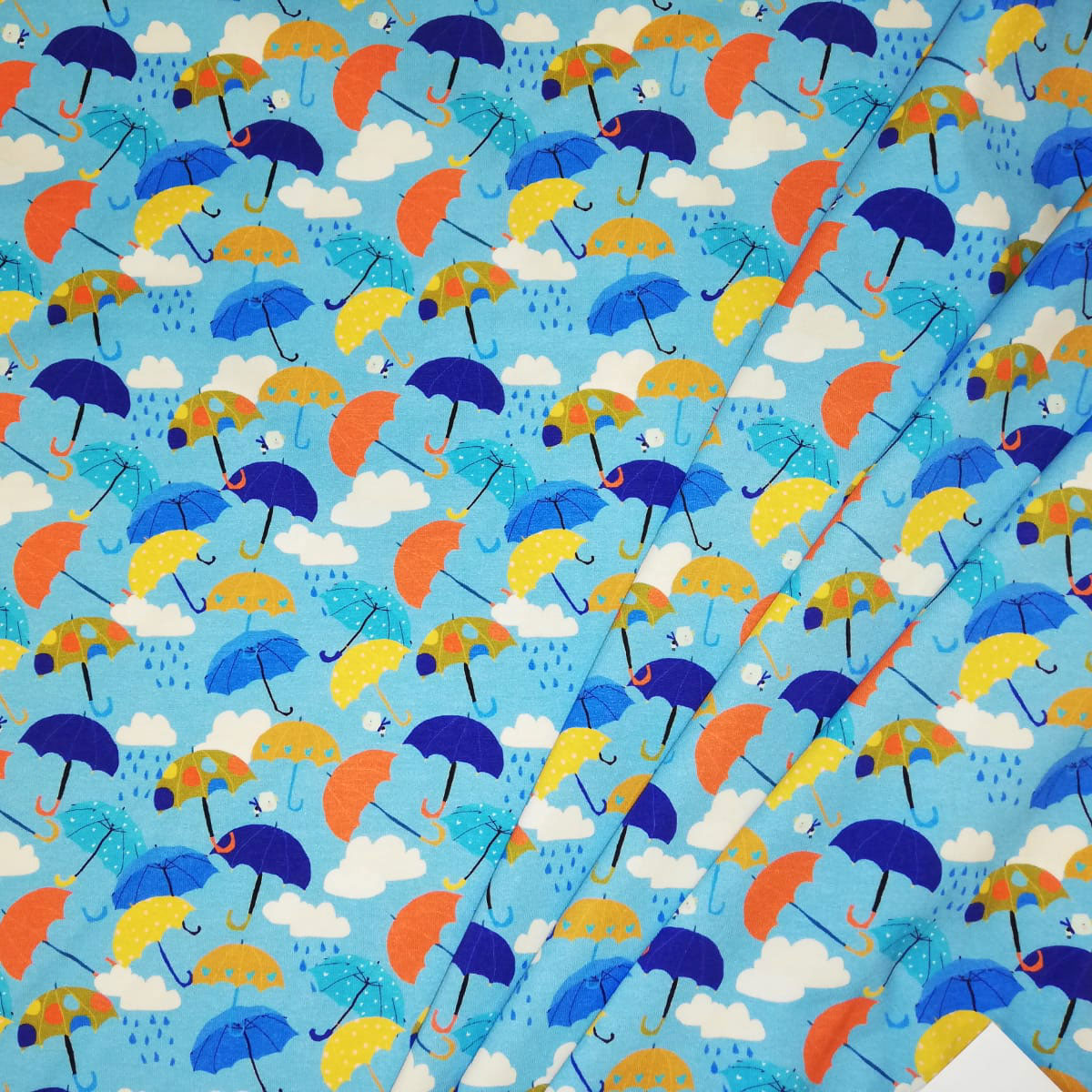 Jersey All over "Regenschirm" blau Meterware