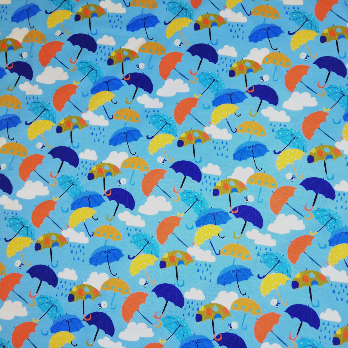 Jersey All over "Regenschirm" blau Meterware